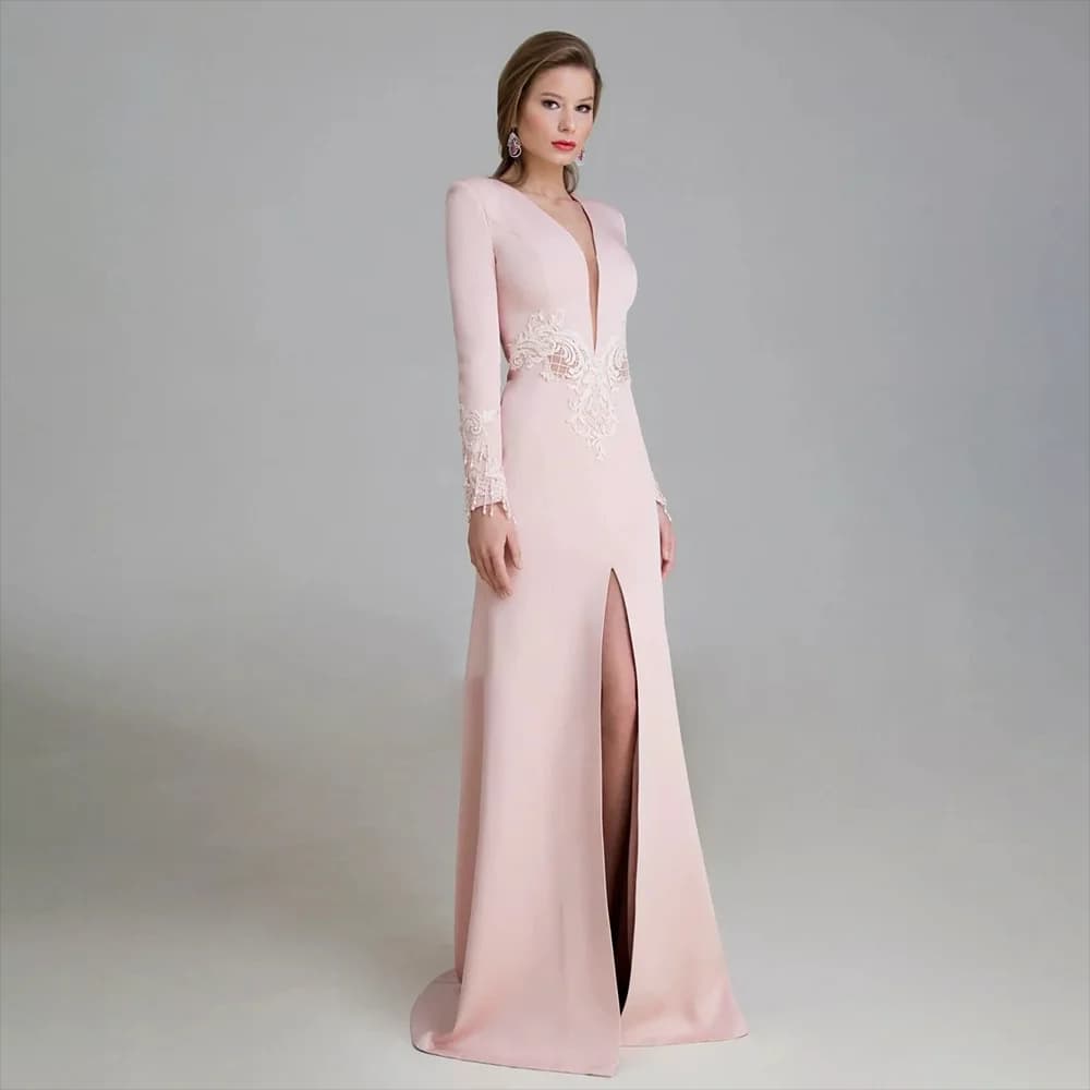 Customized Deep V Neck Evening Dresses Long Sleeves Mermaid Prom Dresses Applique Tassel Formal Party Dresses