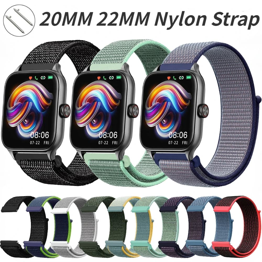20mm 22mm Nylon Loop Strap for Amazfit GTR 47mm/GTR2/2e/3/3 Pro/4/GTS/2/mini/3/4 Bracelet for Amazfit Balance/bip 5/Stratos 2 2S