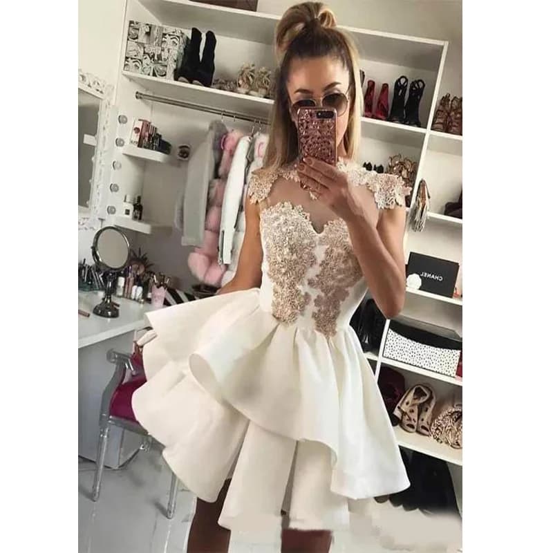ANGELSBRIDEP Customized Vestido De Graduación Appliques Tiered Homecoming Dresses Cap Sleeve Short Mini Cocktail Party Dresse