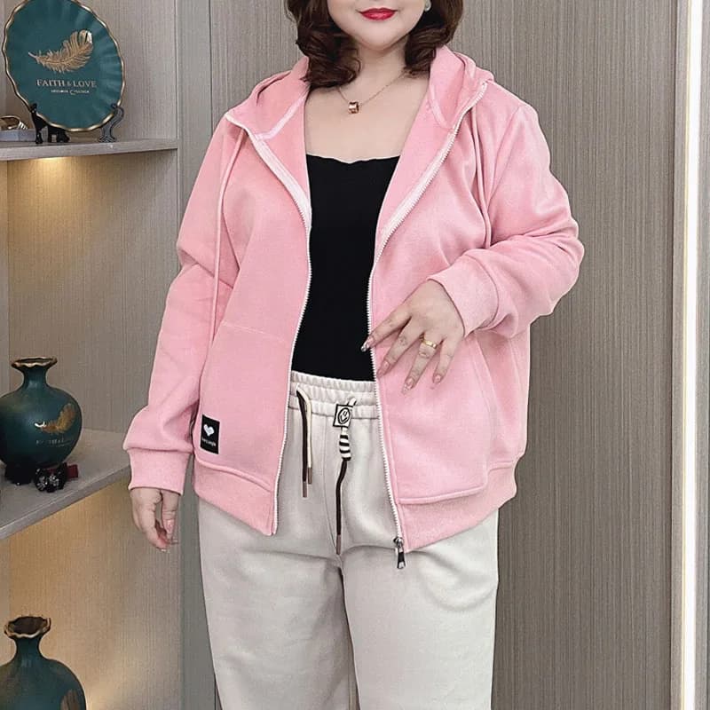 Fall Sports Casual Coat Women 2024 New Plus Size Loose Hooded Sweatshirt Love Label Casual Zip-Up Hoodie 8540