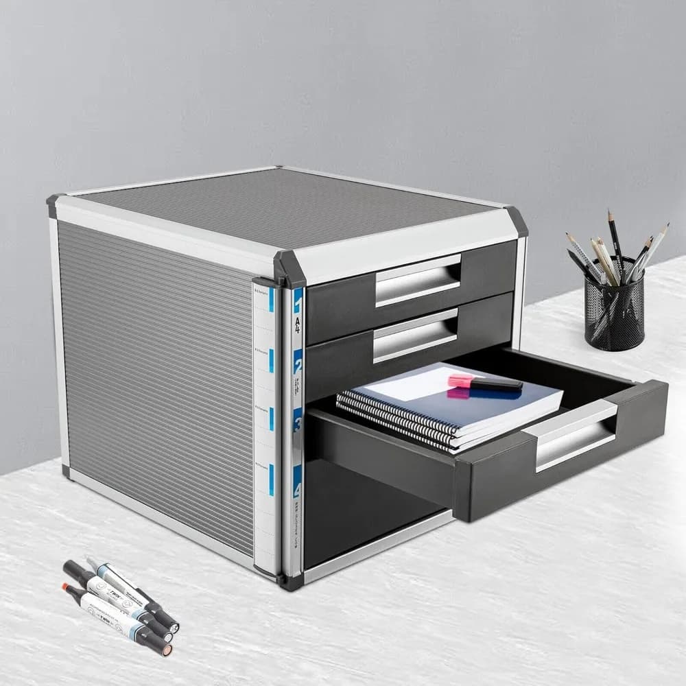 4 Compartments Drawer Box Lockable Document Storage Box Organiser Box Desk Organiser A4 Letter Tray Table Organiser for Office