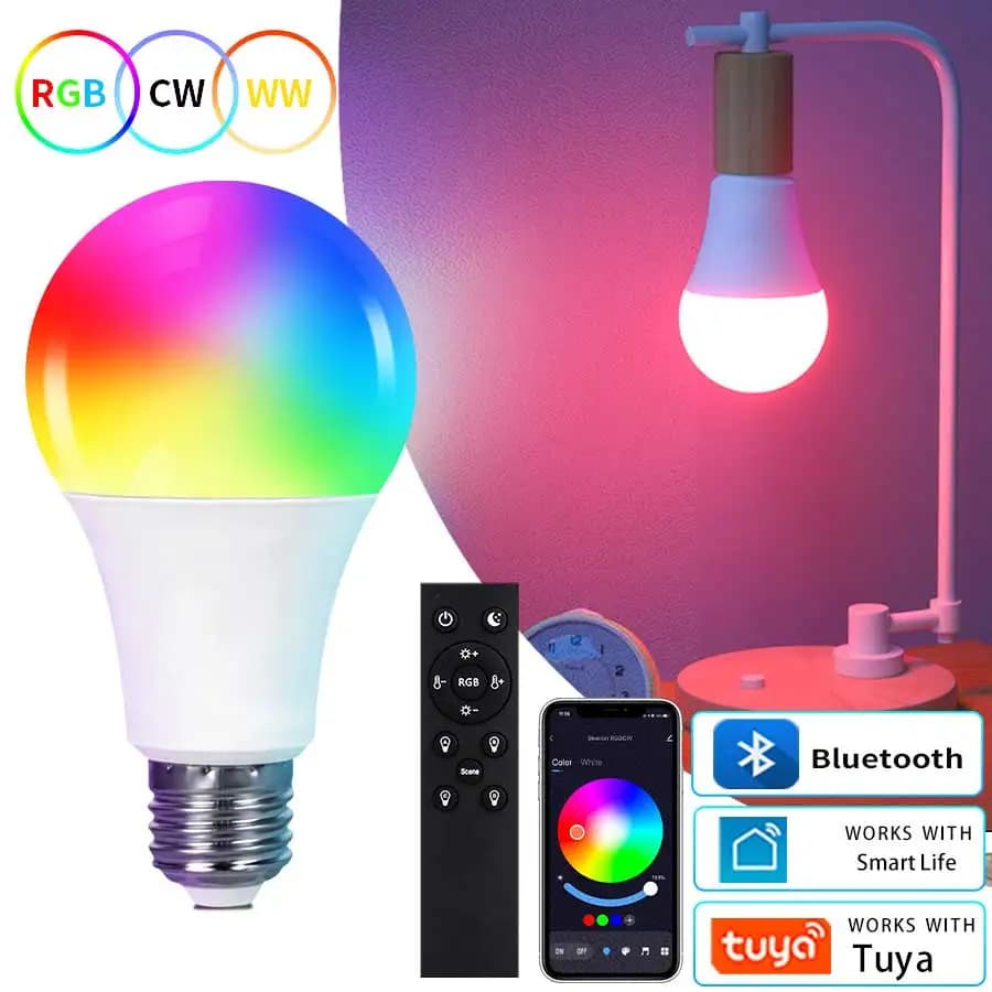 E27 Bluetooth Smart LED Bulb 220V 9W 15W 18W Tuya Lamp Smart Life APP Support RF 2.4GHz Remote Group Control Bedroom Home Decor