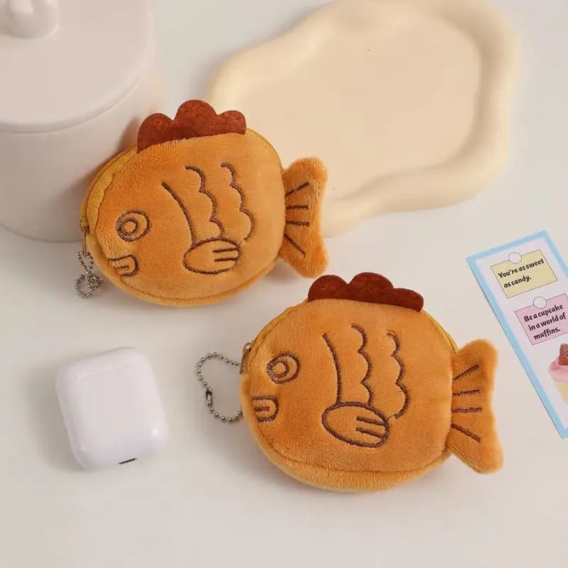 Cute Plush Fish Coin Wallet Women Taiyaki Money Card Key Earphone Coin Purse For Small Things Pouch Zipper Bag Kid Gift