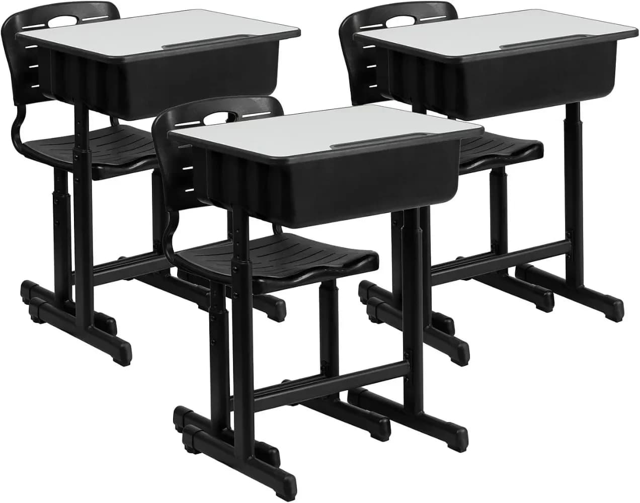 Kids Table Chair Set, Adjustable Height Student Desks and Chairs with Black Pedestal Frames, Kid Tables,Children Tables