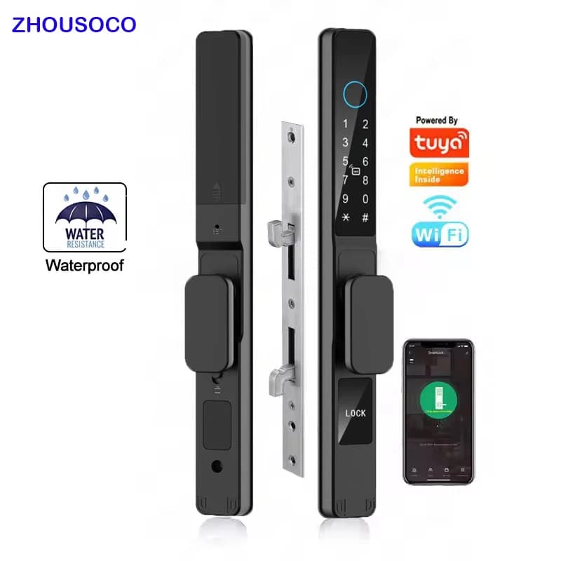 TUYA WIFI Waterproof Smart Door Lock Fingerprint APP Password RFID Card Keyless Digital Electronic Lock Aluminum/Glass Sliding