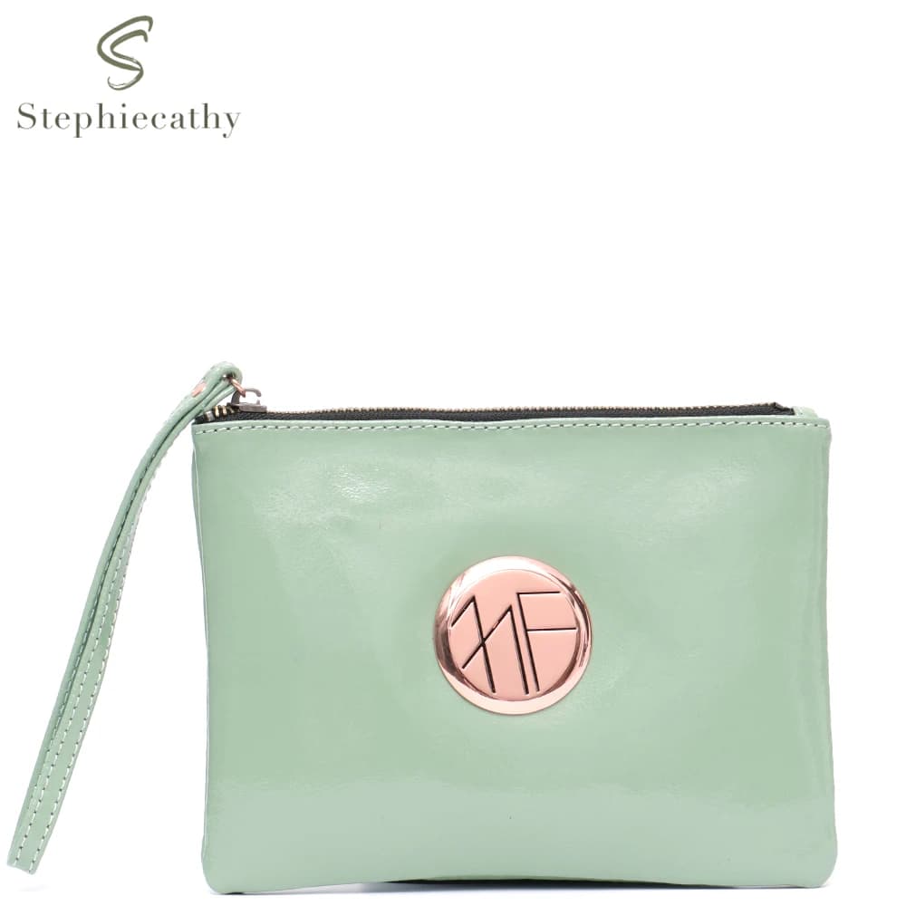 SC Slim Shiny Cow Leather Fashion Pouch Bag Color Ladies Parti Evening Zip Purse Design Wallet Money Card Holder Women for Phone