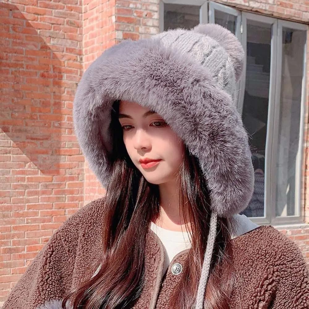 Fashion Warm Winter Hat Thickened Kawaii Bomber Hat Cute Plush Cap for Women