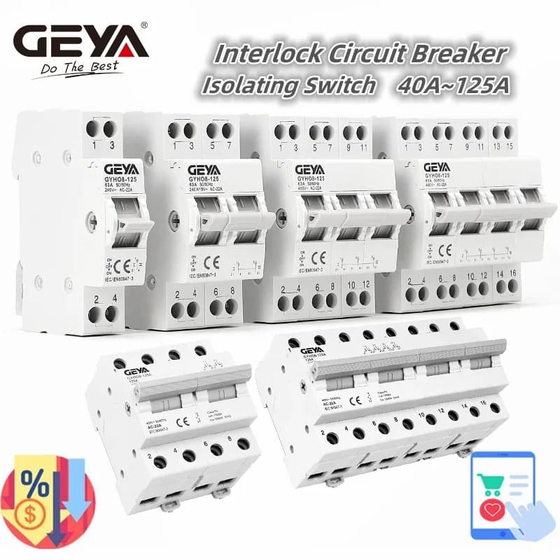 GEYA GYHO8 1P 2P 3P 4P 40A 63A 100A 125A Interlock Circuit Breaker AC Din Rail Manual Transfer Switch ATS