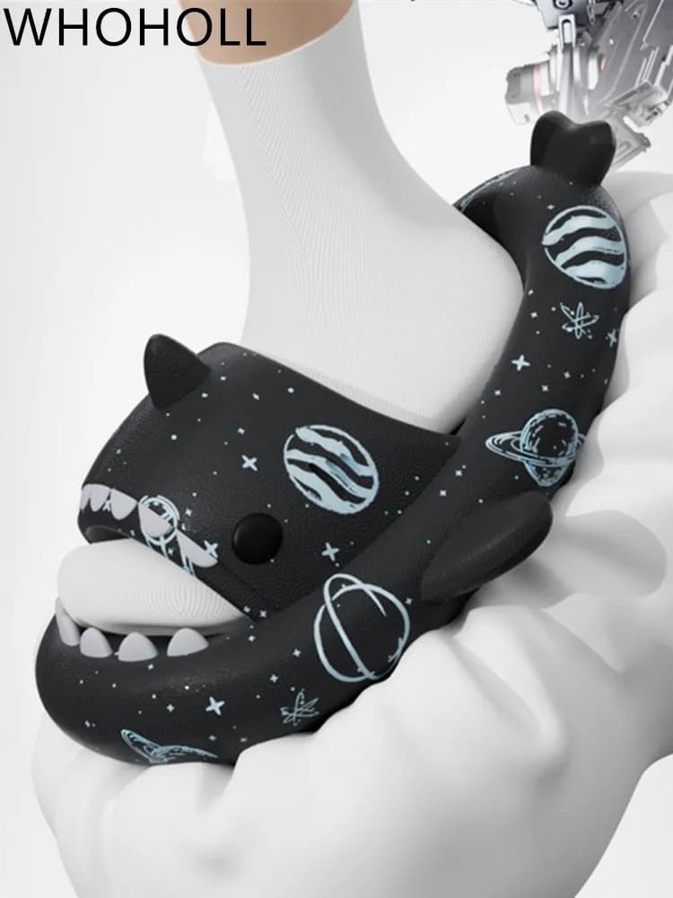 4cm Thick Sole Shark Slippers Man Female 2023 Summer Indoor Home Soft Bottom Non-slip Bathroom Shower Couple Sandals Flip Flops