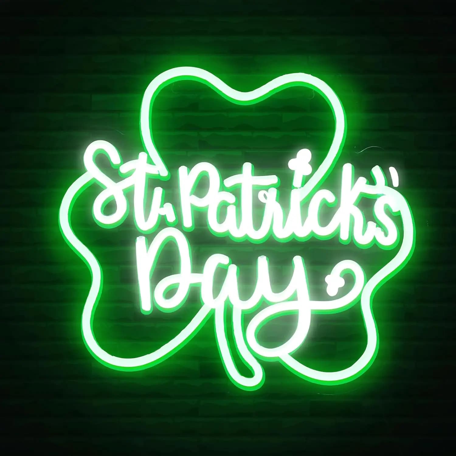 St. Patrick's Day Clover Neon Sign Wall Decor LED Sign Neon Sign USB Powered Green Lucky Decor for Kids Room Office Party Decor