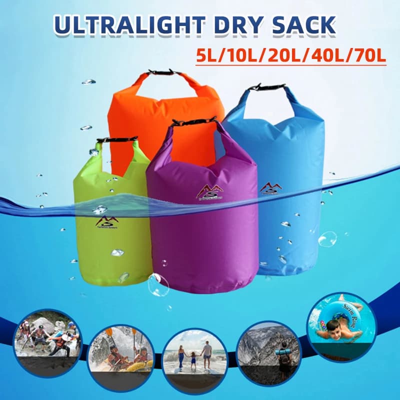 Ultralight Dry Sack 5/10/20/40/70L Floating and Lightweight Waterproof Bags for Kayaking, Boating, Fishing, Swimming and Camping
