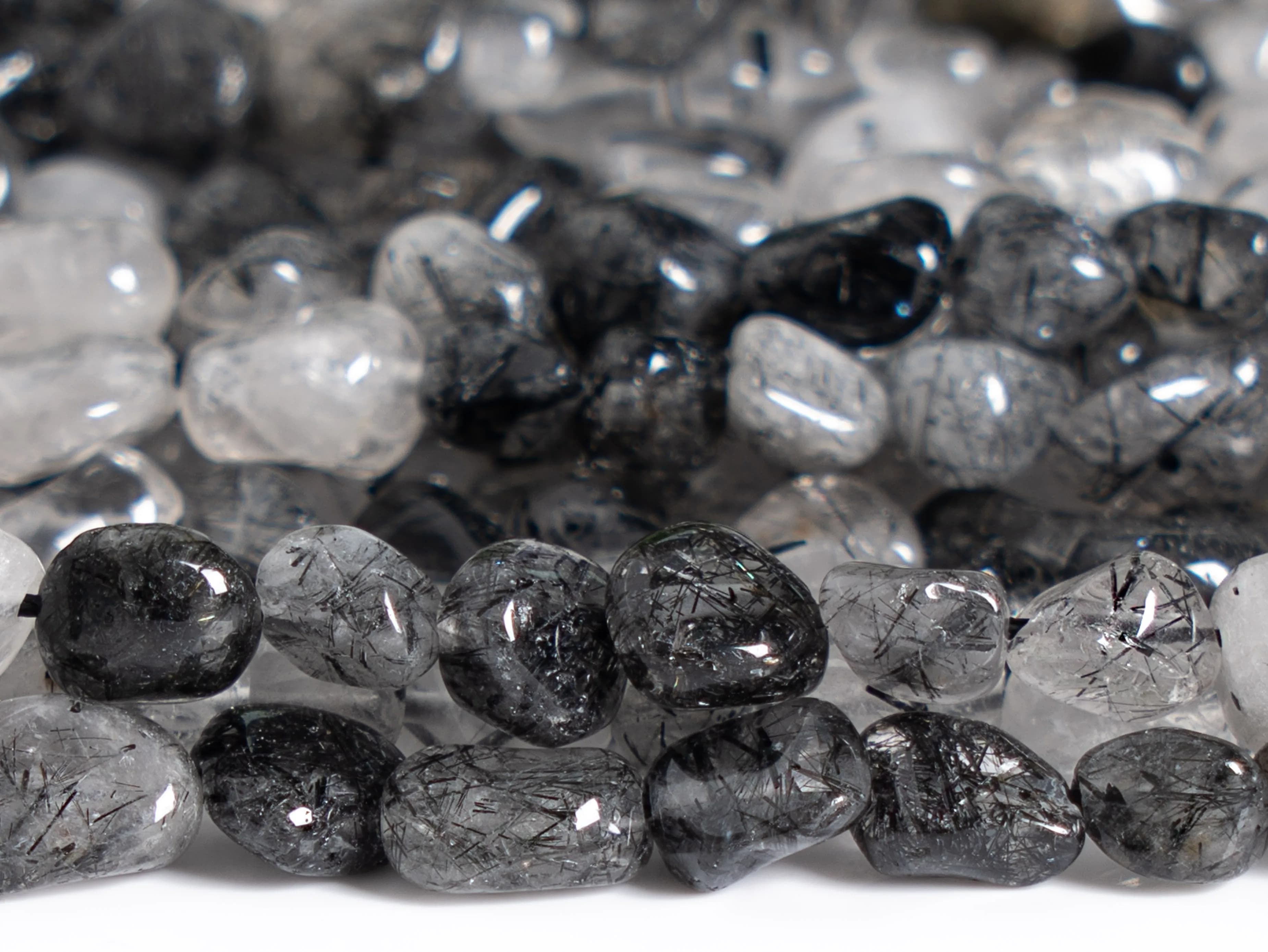 Black Rutilated Quartz Beads Pebble Nugget Grade A Genuine Natural Gemstone Beads 7-9MM for Jewelry Making