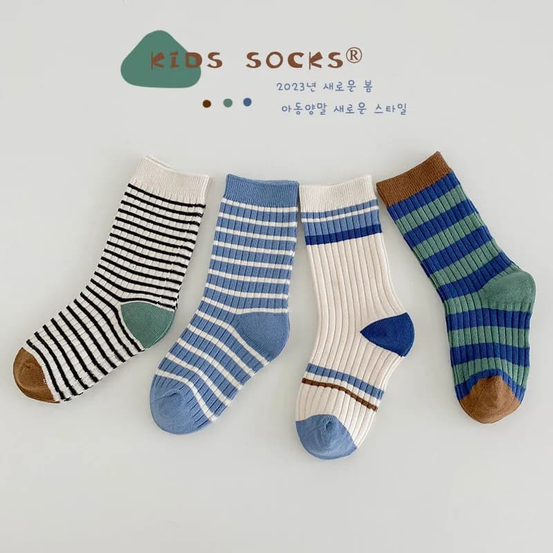 3-12T Boys Girls Socks Spring Fashion Striped Crew Socks Children's Calf Socks 4 Pairs Top Grade Quality Guarantee