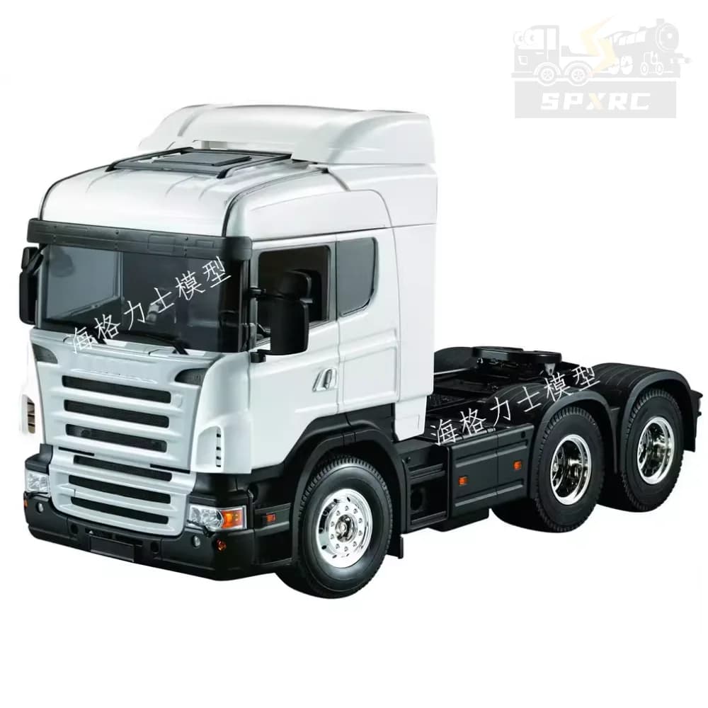1/14 Series Three-Axle Midtop Tractors For Scania  Milky White Unpainted Assembly Toy Truck With Opeing Door