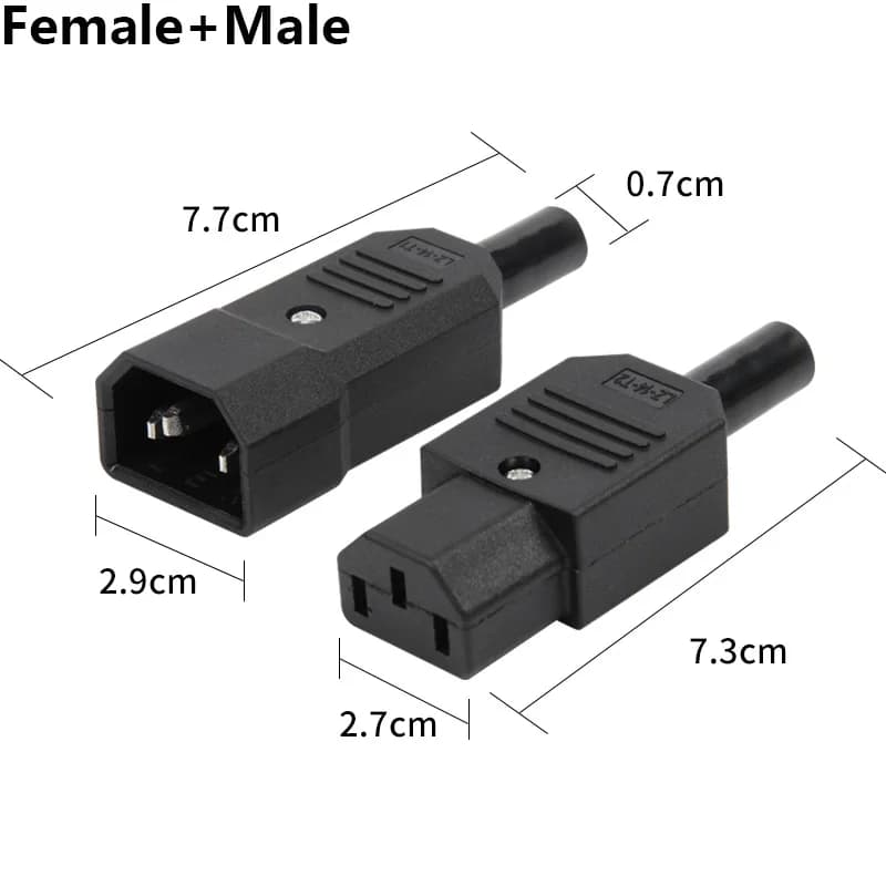 IEC Straight Cable Plug Connector C13 C14 10A 250V Black female&male Plug Rewirable Power Connector 3 pin AC Socket