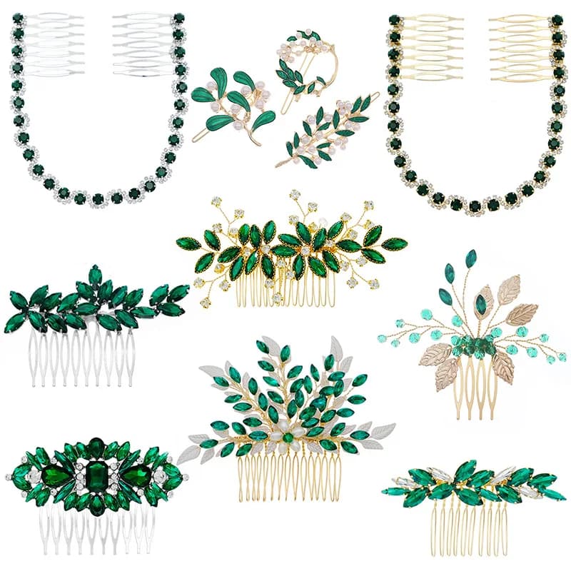Efily Vitnage Green Crystal Wedding Hair Accessories Bridal Pearl Hair Comb Rhinestone Headpiece Jewelry  Valentine's Day gift