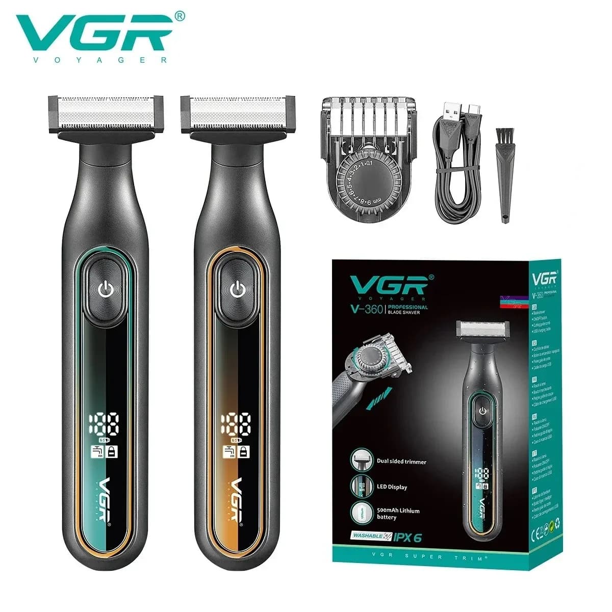 VGR Razor Professional Shaver Portable Body Hair Trimmer IPX6 Waterproof Beard Trimmer Rechargeable Shaver Electric Men V-360