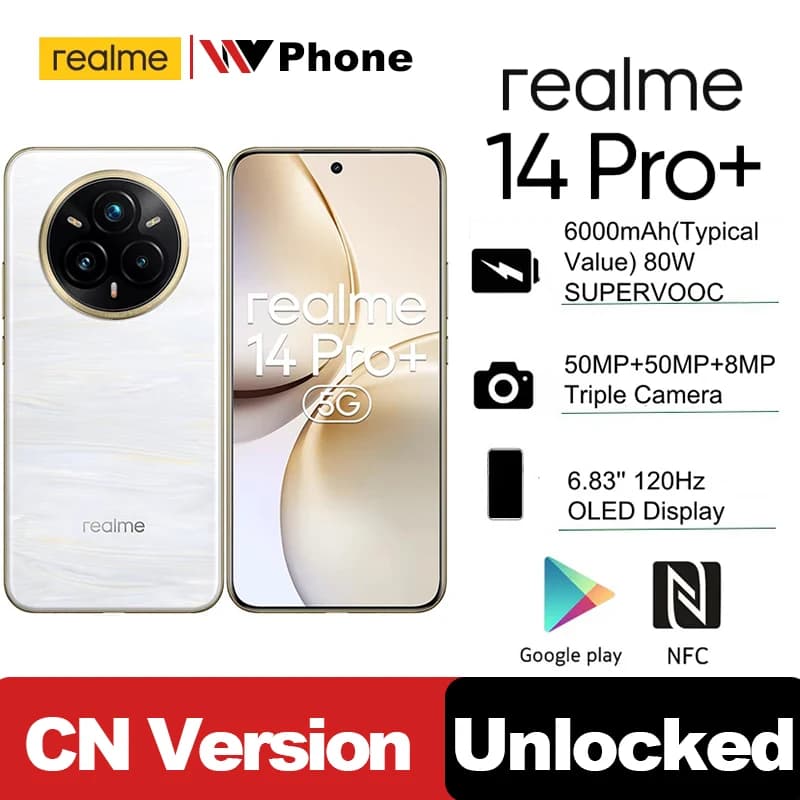 CN Version Unlocked realme 14 Pro Plus 5G Snapdragon 7S Gen 3 Octa Core 6000mAh 80W SUPERVOOC 50MP OIS Triple Camera 14 pro+