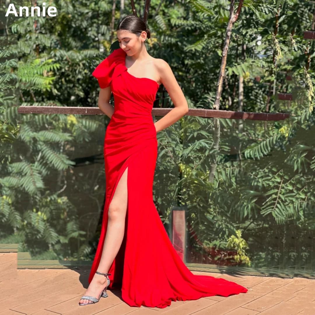 Annie Red Mermaid Wedding Dress Arab Ladies Prom Dresses Sexy Off-shoulder Side Slit Alegant Bespoke Occasion Dresses