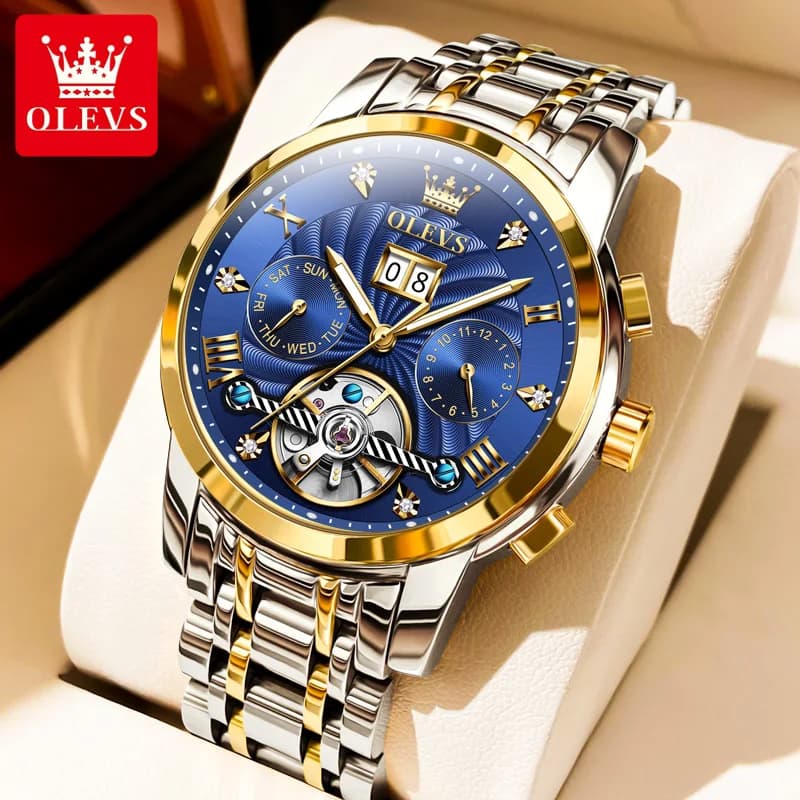 OLEVS Original Automatic Mechanical Watch for Men Luxury Skeleton Flywheel Stainless Steel Men's Watches Waterproof Mristwatches