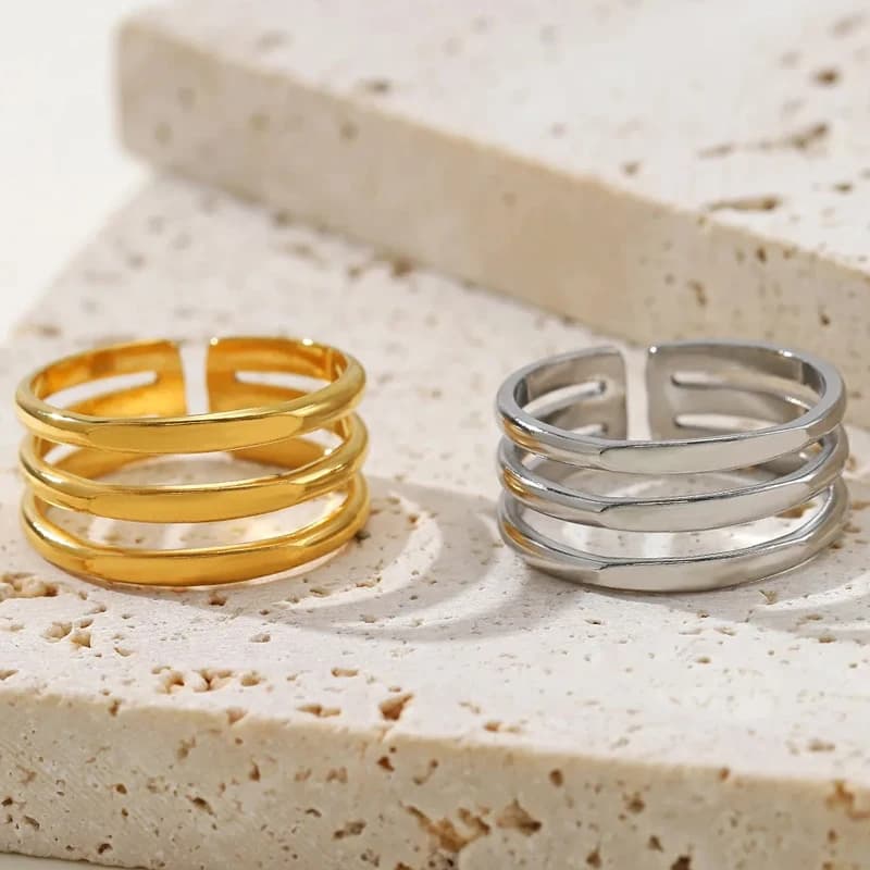 Aesthetic Stainless Steel Smooth Multilayer Rings For Women Geometric Wedding Couple Rings Opening Adjustable Jewelry Gifts