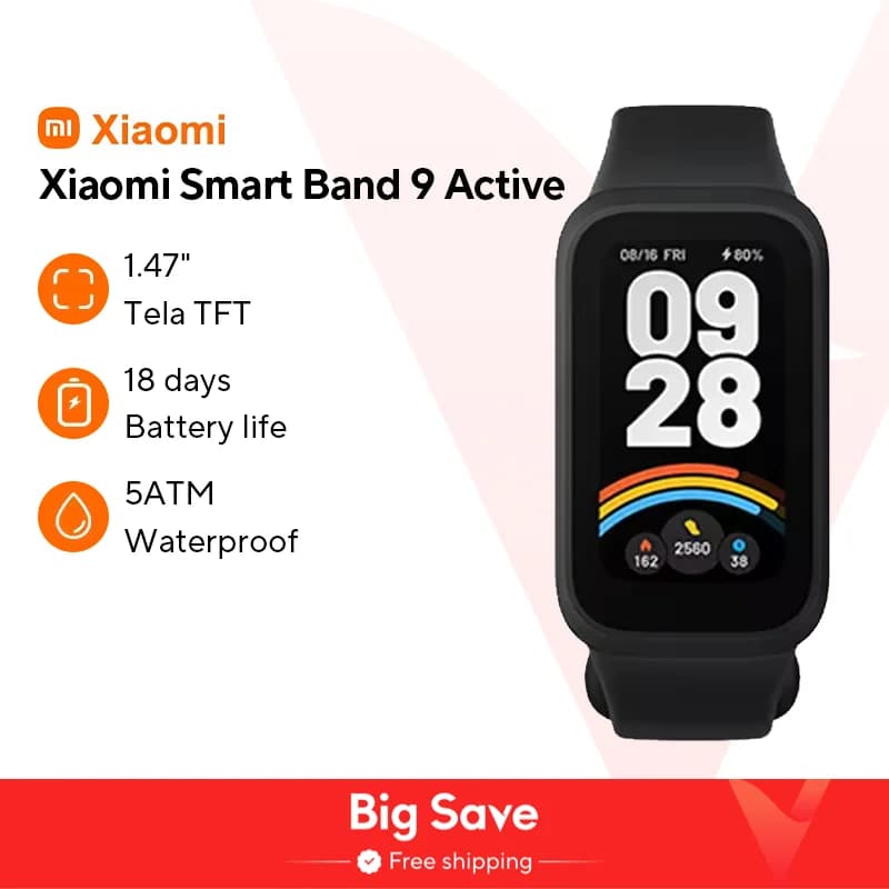Global Version Xiaomi Smart Band 9 Active Bluetooth Smartwatch 1.47" TFT Screen 18 Days Battery Life Sports Modes Sleep Tracking