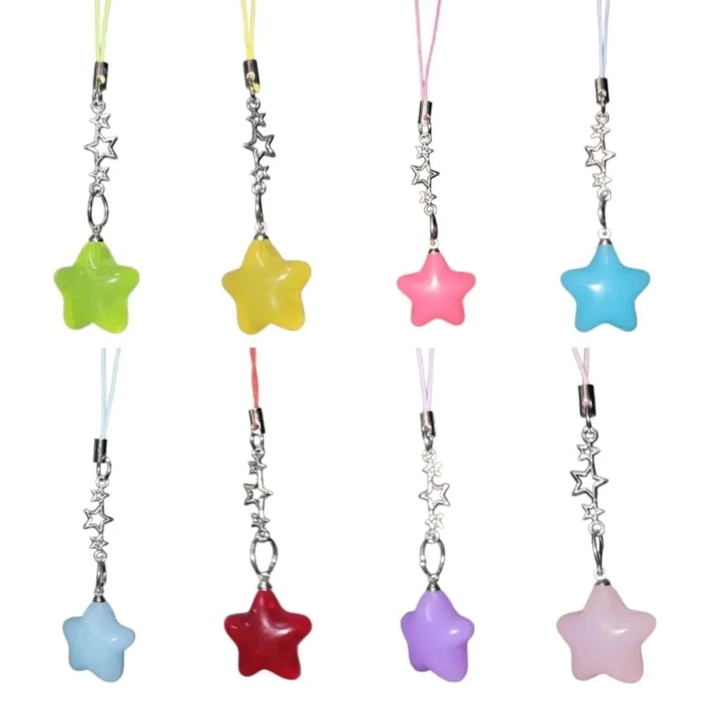 Five-Pointed Star Phone Chain Crystal Beads Keyring Tassel Pentagram Car Keyring Y2K Colorful Cell Phone Hook Key Pendant Charm