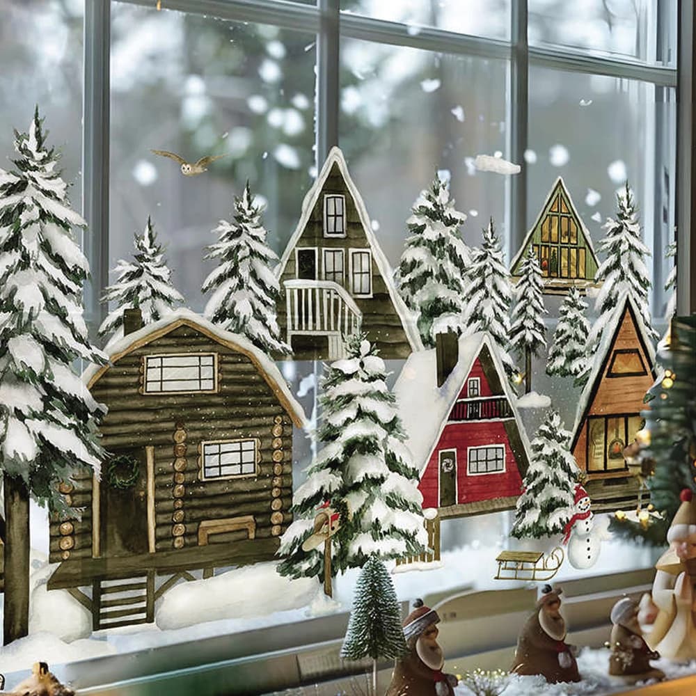 Chirstmas Window Film Double-Sided Viewable, Reusable Static Cling Window Stickers Woodland Animal Decals for Home Kidsroom