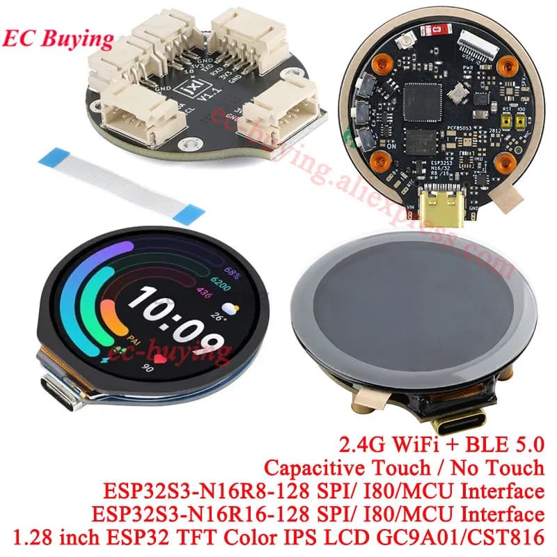 ESP32-TFT ESP32-S3 1.28 Inch Round IPS 65K Color TFT Touch Display LCD Screen Module 1.28" 240*240 2.4G WIFI BLE GC9A01 ESP32S3