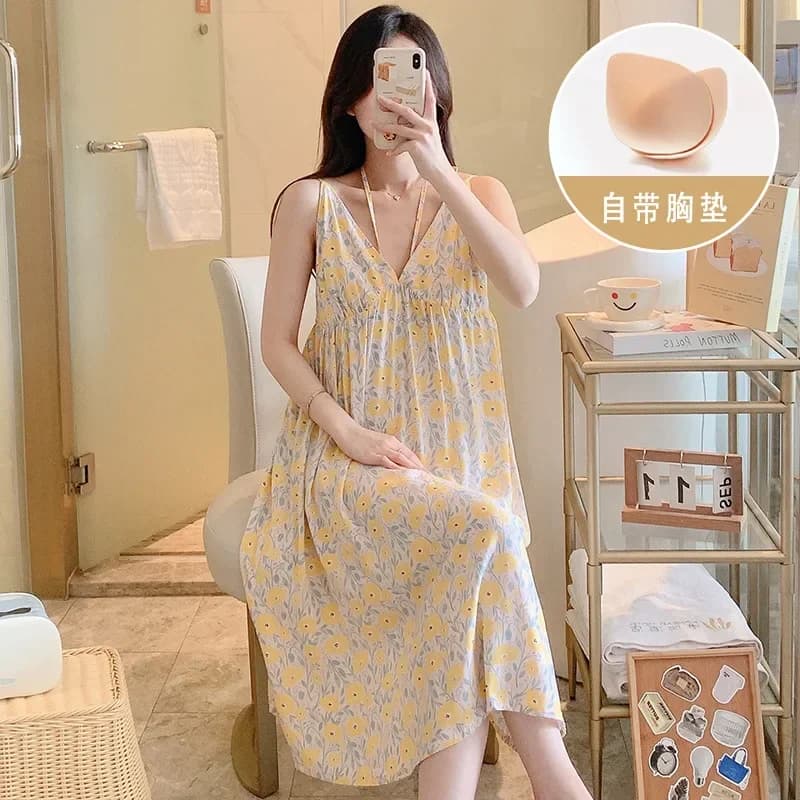 Nightgown Summer Women's Clothing Thin Suspenders Bustier Home Loose Cozy Simple Affordable Elegant Casual Breathable Cool Sexy