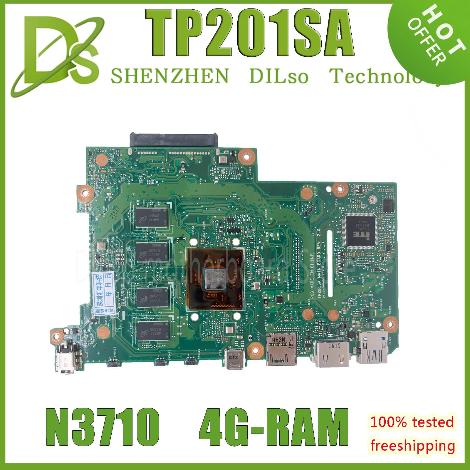 KEFU TP201SA MAINboard For ASUS Transformer Book Flip TP201S TP201 Laptop Motherboard With N3700 CPU 4GB-RAM OK 100% Test