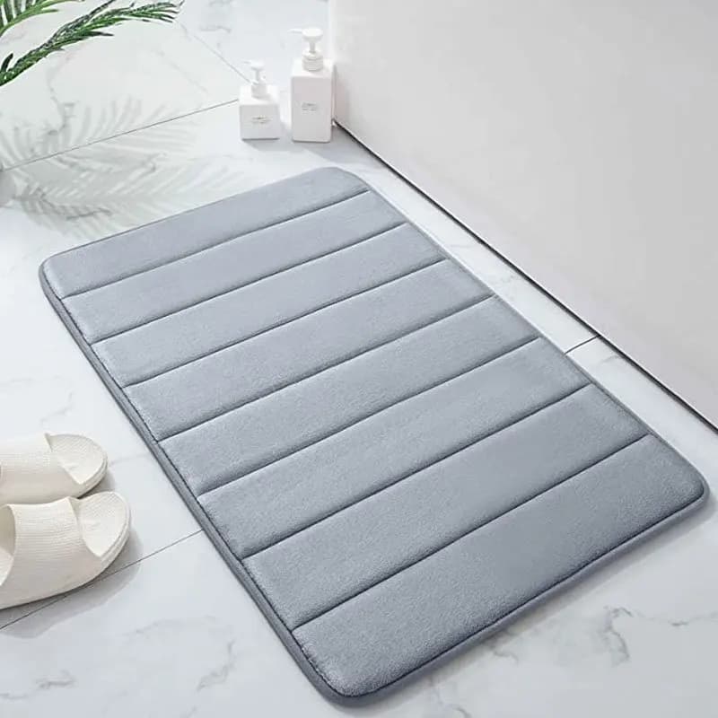 Memory Foam Striped Solid Color Floor Mat Bathroom Non-Slip Absorbent Mat Bathroom Toilet Foot Mat