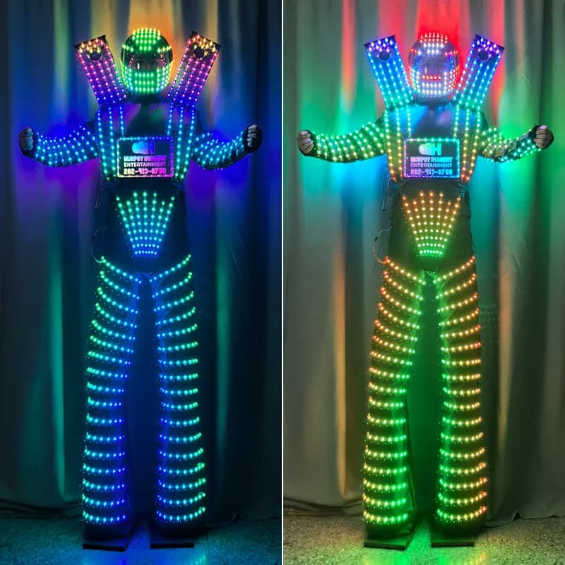 Adult LED Circus Show Luminous Stilt Walker Costume Carnival Nightclub Atmosphere Rave Outfit Halloween Robot Dance Clothes