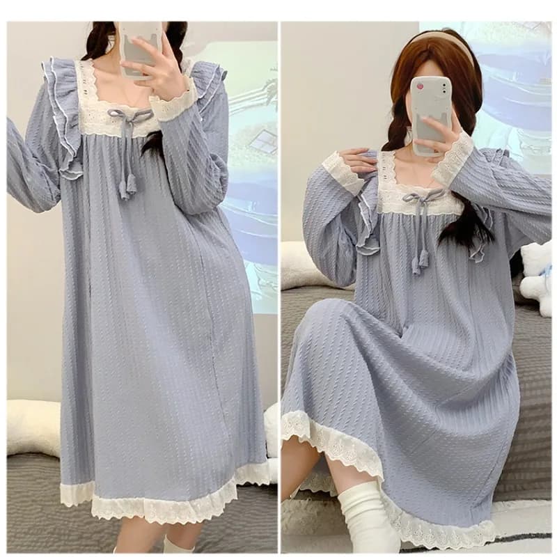 5XL Plus Size Long Sleeve Nightdress Women Spring and Autumn Ins Princess Long Loungewear Soft Comfortable Sleepwear Home Dress
