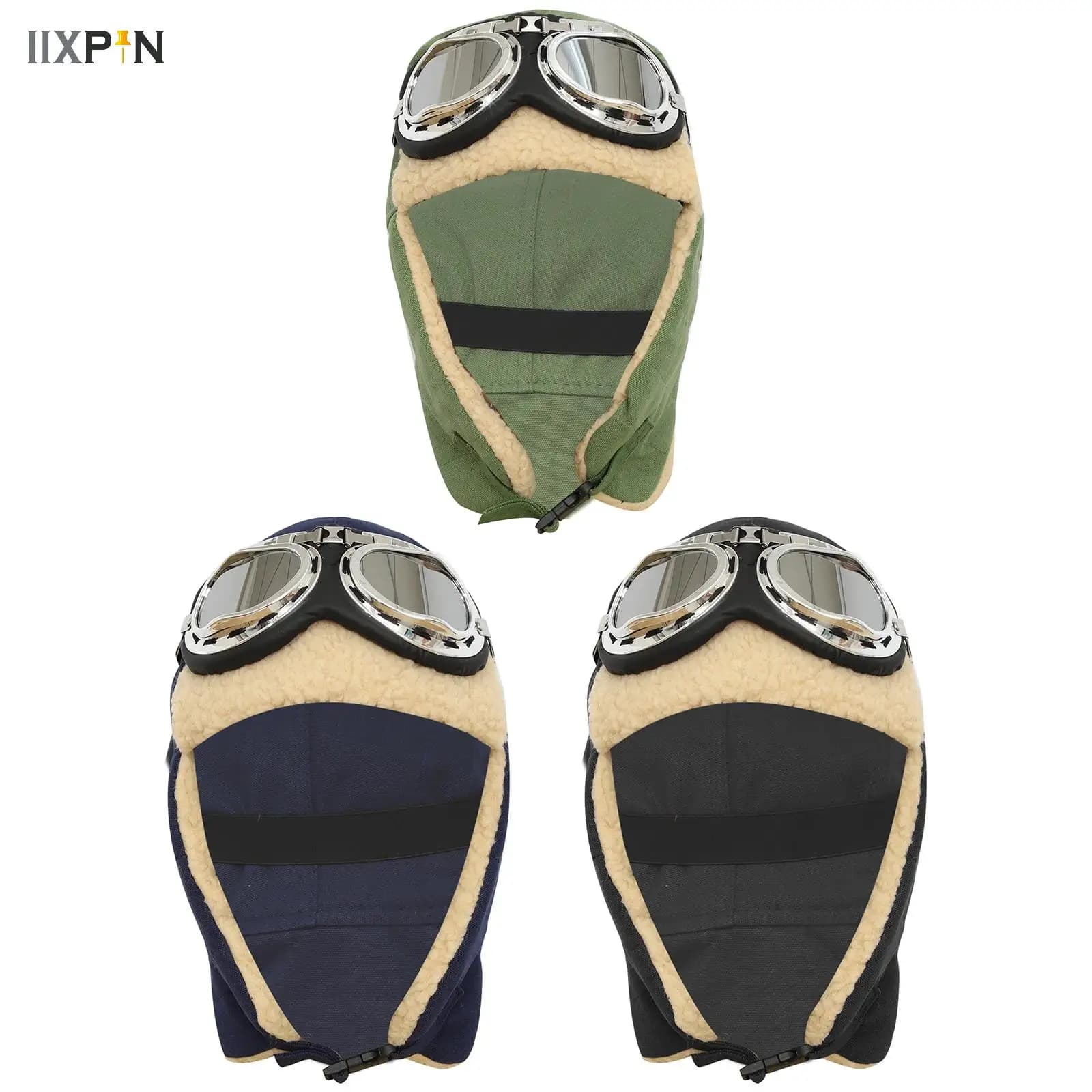 Aviator Hat and Goggles for Adult Kids Vintage Pilot Hat Winter Thicken Warm Trapper Hat Hiking Skiing Outdoor Costume Accessory