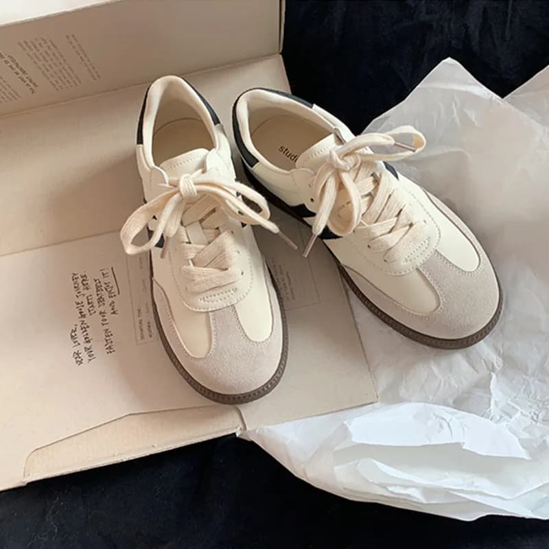 Maxdutti Ins Blogger British Fashion Vulcanized Shoes Casual Shoes Students Sports Flat Shoes Women's Leather Retro Training