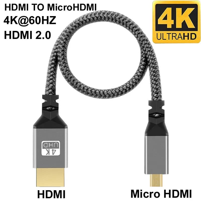 Nylon Braid HD 4K@60HZ V2.0 TPU HD 1080P Compatible Micro MicroHDMI TO HDMI Extension Male to Male Cable For  Camera Projection
