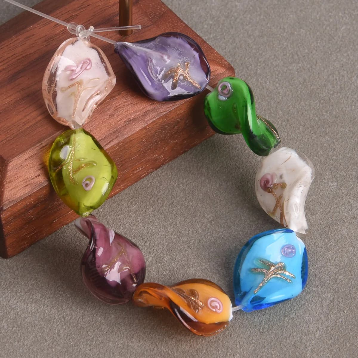 10PCS 20x17mm Helix Shape Handmade Flower Pattern Lampwork Glass Loose Beads For Jewelry Making DIY Crafts Findings