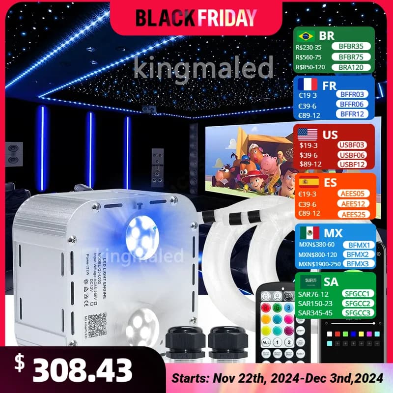 Double Heads 32W Twinkle Fiber Optic Star Ceiling Kit 5m Optic Fibers Cable smart APP Starry Sky Car for Starry Ceiling Lighting