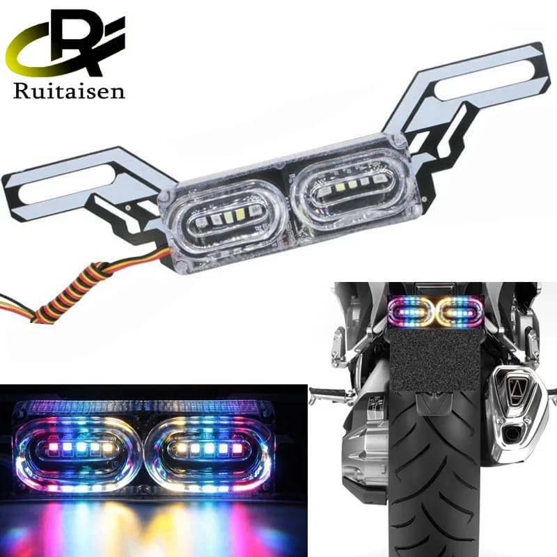Motorcycle LED Strobe Brake Stop Lamp Flashing License Plate Light RGB Colorful Turn Signal Warning Rear Tail Light Universal