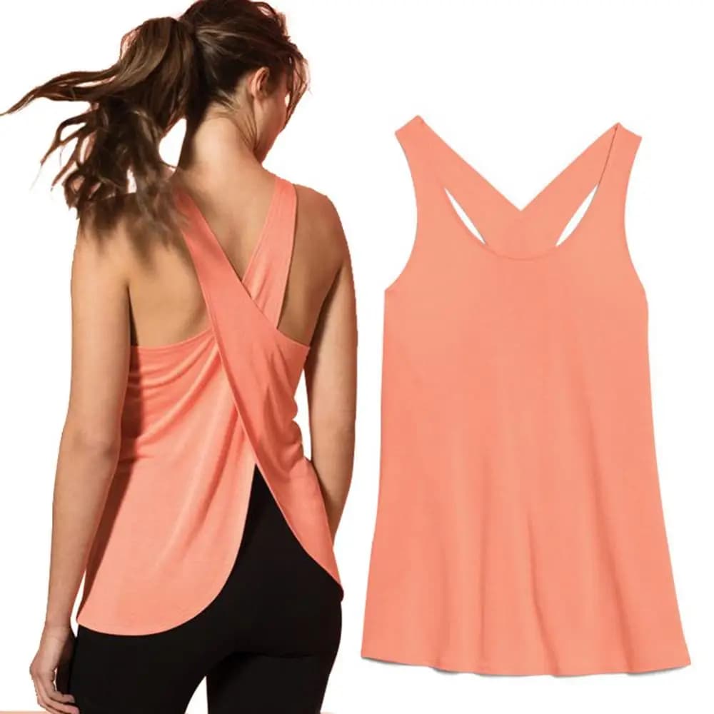 Women Criss Cross Back Sleeveless Workout Sports  Yoga Vest Tank Top Activewear Sports Backless Fitness Gym Shirts Tops