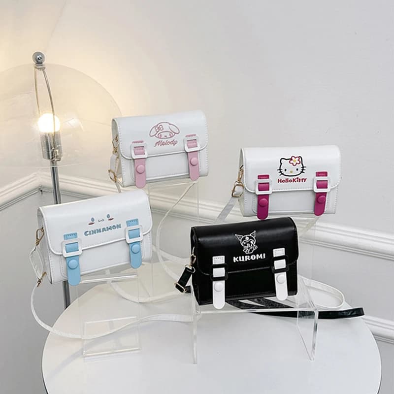 Sanrio Kawaii Hello Kitty My Melody Kuromi Cinnamoroll Square Shoulder Bags PU Cartoon Fashion Simple Satchel Crossbody Bag Gift