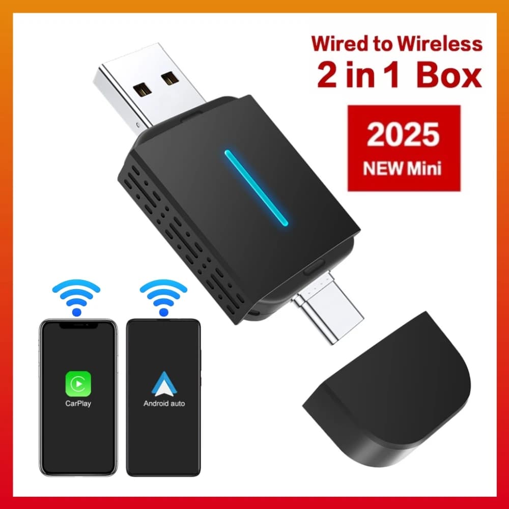 Dual Interface Wireless CarPlay Android Auto Wireless 2ln1 Adapter 5Ghz WiF Smart Dongle Mini Box Plug Fast Connect Universal