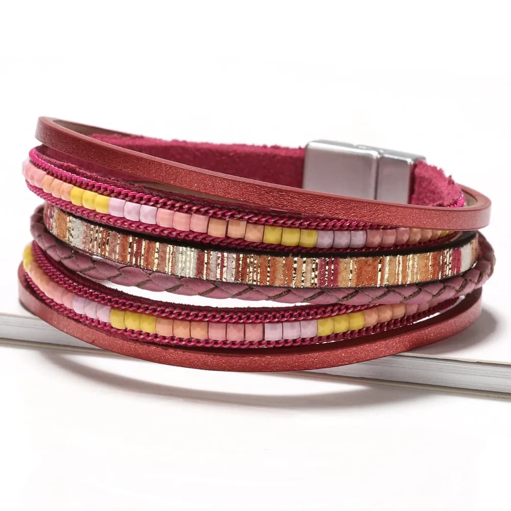 Multilayer Brown Leather Bracelet For Women Fashion Creative Bohemian Hand Woven Magnetic Clasp Bracelet