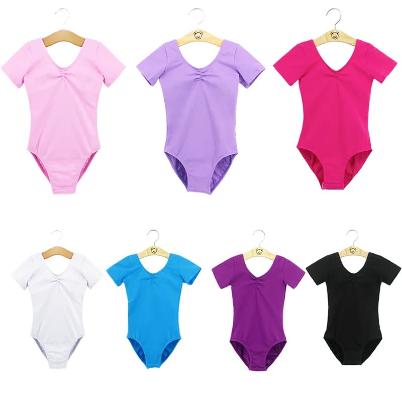 Kids Girls Ballet Leotards Gymnastics Costume Short Sleeve Gymnastics Leotard Dance Bodysuit Ballet Dress Dance Training Wear