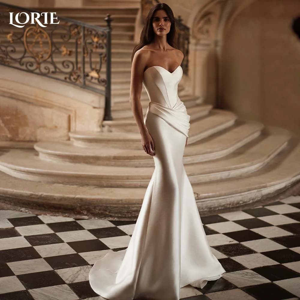 LORIE Shiny Satin Wedding Dress Strapless Backless Mermaid Bride Gowns Customized Bride Dress Sweetheart Bride vestidos de novia