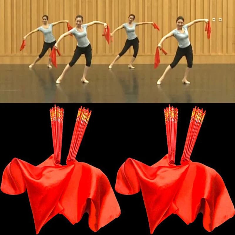 Dance Chopsticks Props Ethnic Dance Handheld Red Chopsticks Satin Fabric For Adult/Children Dance Performance Decoration