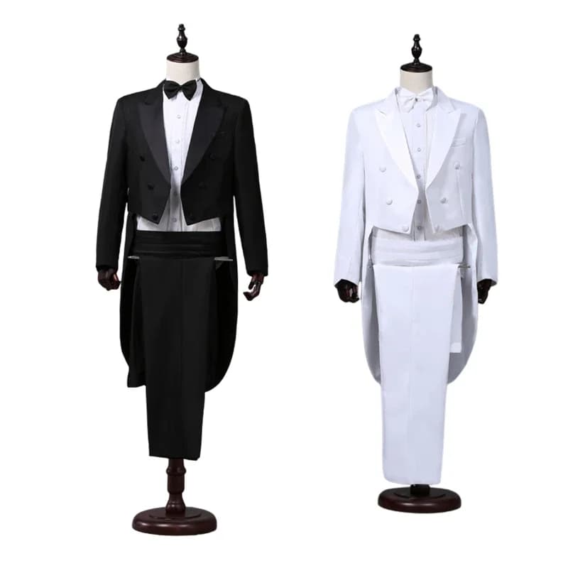 Men's Tailcoat Classic Modern White and Black Basic Style Mens Suit with Tailcoat Singer Magician Stage Jacket Outfits