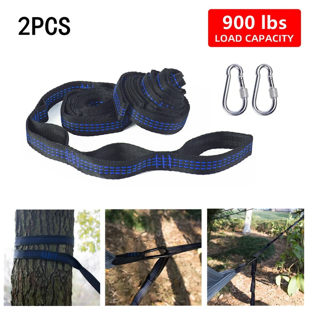 2Pcs Hammock Straps Special Reinforced Polyester Straps 8 Ring High Load-Bearing Barbed Black Outdoor Camping Hammock Straps