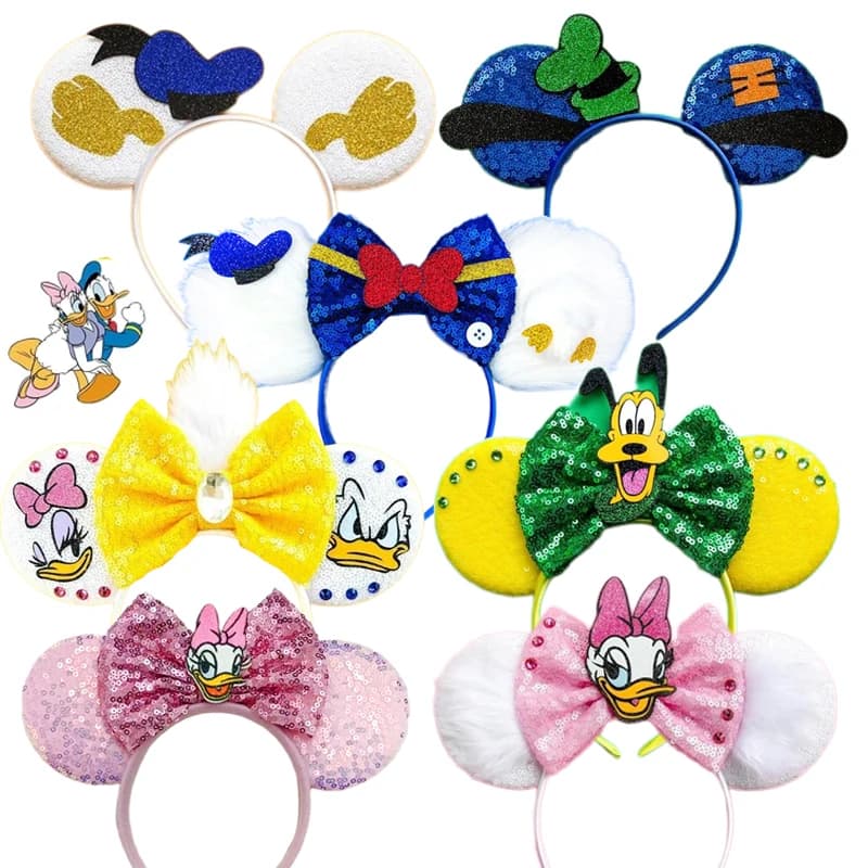 Mickey Mouse Ears Headbands for Baby Girls Daisy Duck Hairbands Donald Duck Headwear Adults Women Bows Hair Accessories